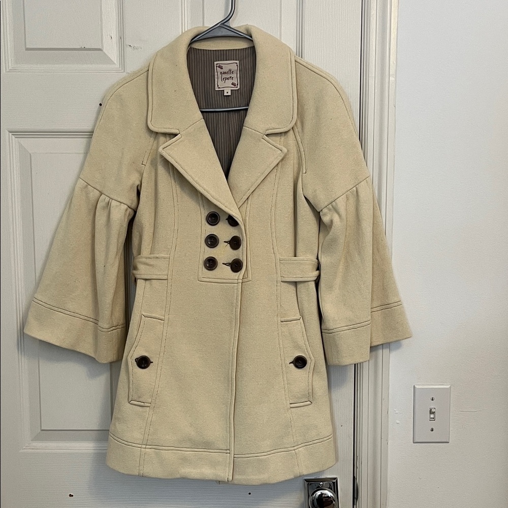 Nanette Lepore Cream Pea Coat with Button Details